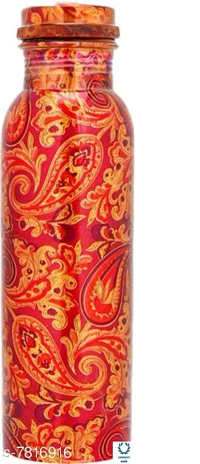 SS Pure Copper 1000 ML Water Bottle With 4 Copper Glass Drinkware Set - Red, Bottle,Glass